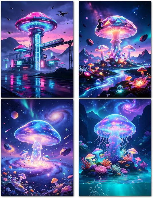 DOZEEZOP 4-Pack Diamond Art Kit for Adults, 5D Diamond Painting 12x16 Inch | Mushroom pictures, Full Round Drills, Home Wall & Shelf Decor, Beginner-Friendly DIY Craft, Stress Relief, All-Occasion Gift