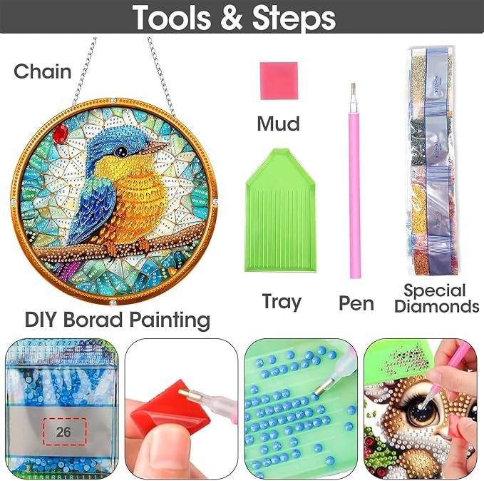 SKRYUIE Bird Hanging Pearl Diamond Art Kits for Adults Suncatcher A17 | Special Shaped Crystal DIY Hanging Diamond Painting Kit, Gift for Mother Spring Summer Window Wreath Decor 7.48 x 7.32 Inch