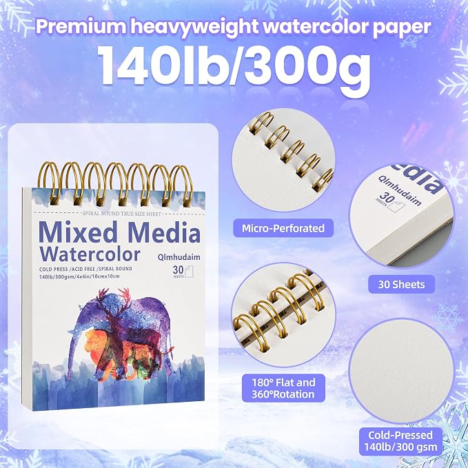 Qlmhudaim Mixed Media Sketchbook 4" x4”| 30 Sheets 140lb/300g