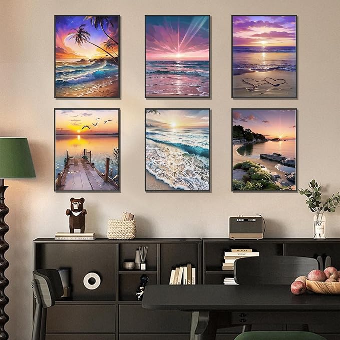 DOTSOPS 6 Pack Beach Diamond Painting Kits Art Adults Painting Kits | Crafts DIY 5D Diamond Art Packs Kits,Full for Adults,Beginner Home Wall Decoration Gift 11.8 x 15.7 Inches