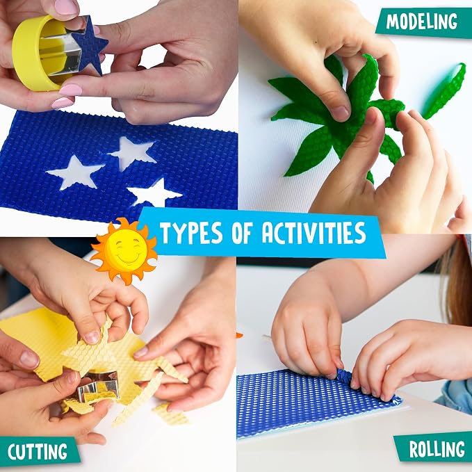 Beeswax Candle Making Kit for Kids - 100% Pure Bees Wax | 16 Multicolor Sheets - DIY Candle Rolling Supplies for Arts, Crafts and STEM Projects for Boys and Girls (+6 Shape Cutters)