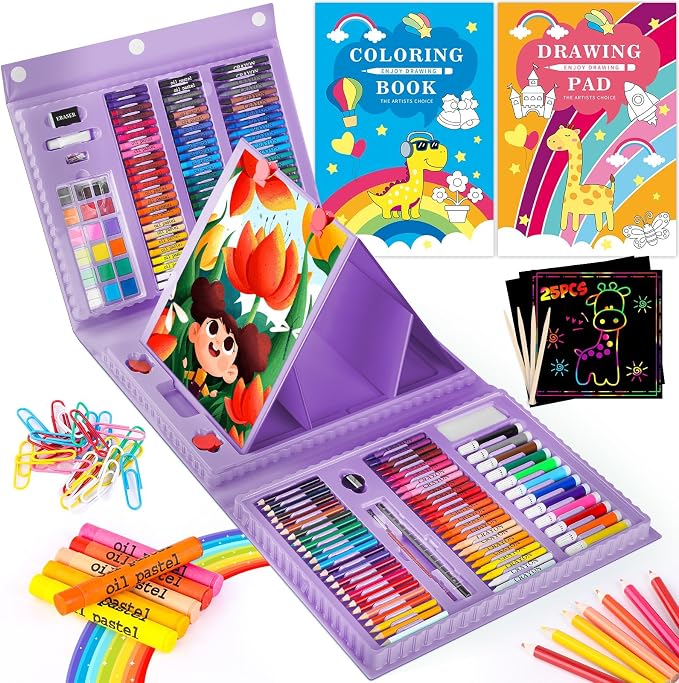 iBayam 251-Pc Art Kit – Easel, Sketchbook, Scratch Paper, Crayons & Pencils