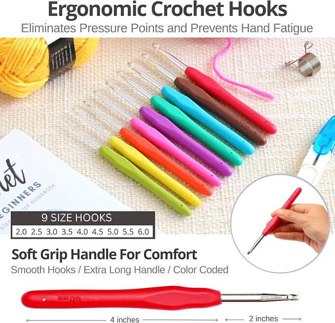 Piccassio Crochet Kit for Beginners – Complete Starter Set for Adults & Teens with 20 Yarn Colors, Hooks, Book & Organizer Bag – Learn to Make Amigurumi, Plushies & Handmade Gifts