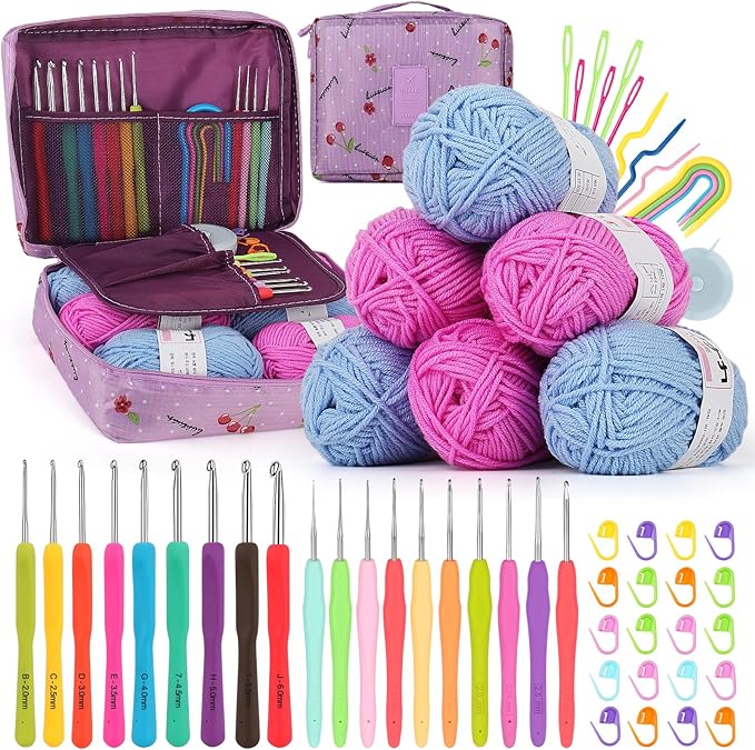 Coopay Crochet Kit for Beginners, 50PCS Crochet Starter Kit | Complete Crochet Kit w Ergonomic Crocheting Hooks, Protable Bag, Acrylic Yarn for Crocheting, Knitting Crochet & Supplies