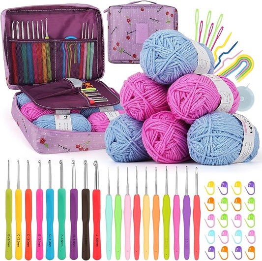 Coopay Crochet Kit for Beginners, 50PCS Crochet Starter Kit | Complete Crochet Kit w Ergonomic Crocheting Hooks, Protable Bag, Acrylic Yarn for Crocheting, Knitting Crochet & Supplies