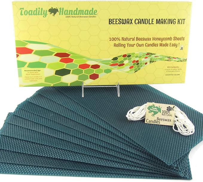 Make Your Own Beeswax Candle Kit - Includes 10 Full Size 100% Beeswax Honeycomb Sheets in Forest Green and Approx. 6 Yards (18 Feet) of Cotton Wick. Each Sheet Measures Approx. 8" x 16 1/4".