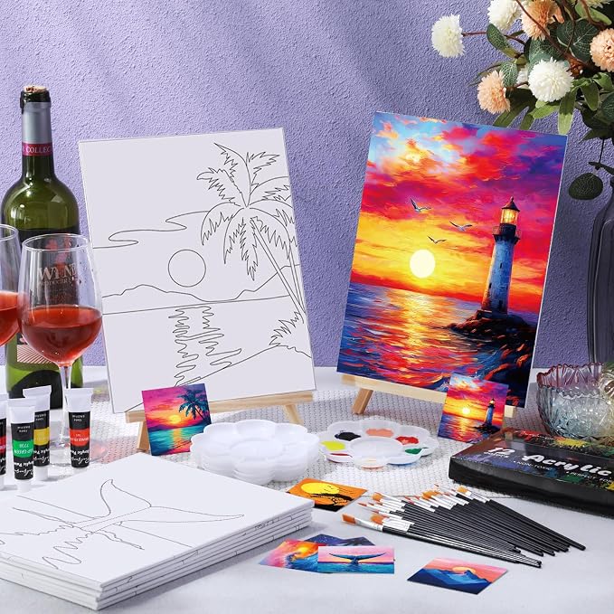 Sherr 24 Pcs Pre Drawn Canvas for Adult, Multiple Sceneries, 8 x 10 Inch