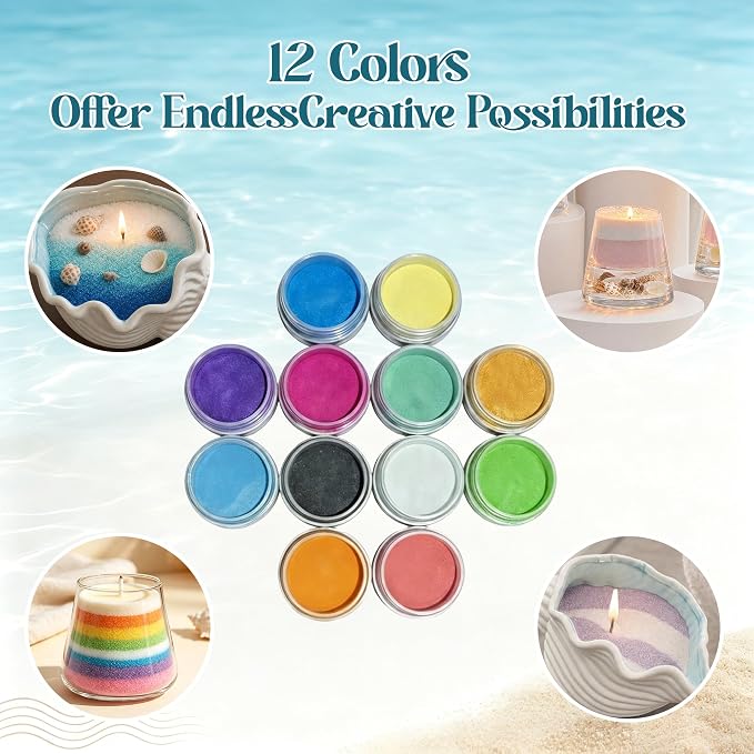 CXOZO Pearled Candle Sand Wax Making Kit, 37oz, Beach Themed DIY Gift Set | Ceramic Conch Shell Holder, 12 Colors, 4 Essential Oils, Star & Tree Molds, Real Seashells, 30 Wicks, No Melt, Gift for Women