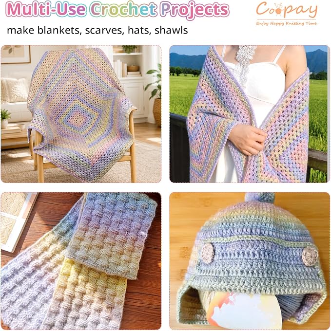 Coopay Crochet Kit for Beginners, Gradient Yarn Granny Square Blanket Kit