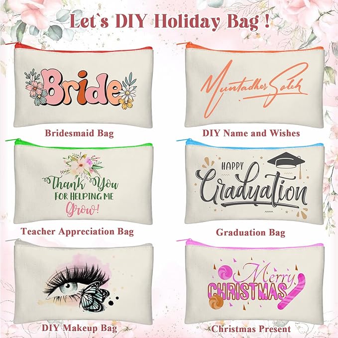 Legigo Blank Canvas Bags Zipper Pouch Makeup Bags Pencil Pouch Bulk | Multi-Purpose, Sturdy Canvas Pouch with Zipper, Cosmetic Travel Toiletry Bag for DIY Crafts, Gifts & Storage, 8.3 x 5 Inch