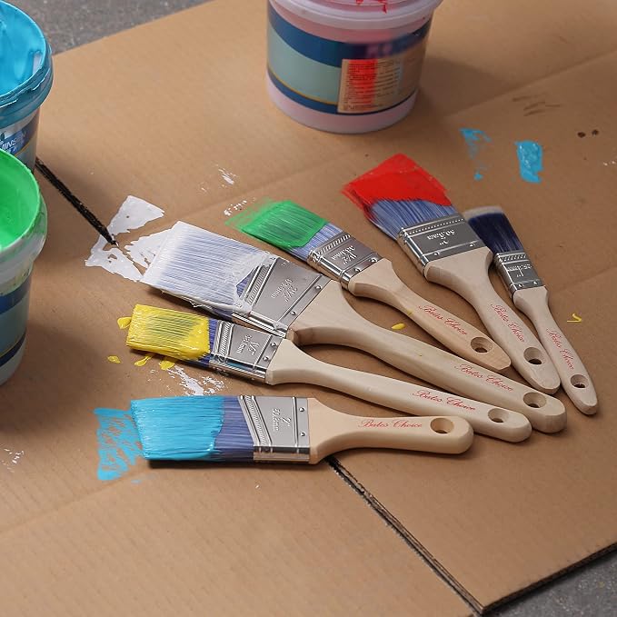 Bates- Paint Brushes, 6 Pack, Treated Wood Handle Brushes for Walls | for Stain Application and Interior Painting Projects