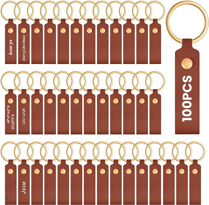 Wavyknot 100 Pcs Leather Keychain Blanks, 3.7 x 0.7 Inches, Dark Brown