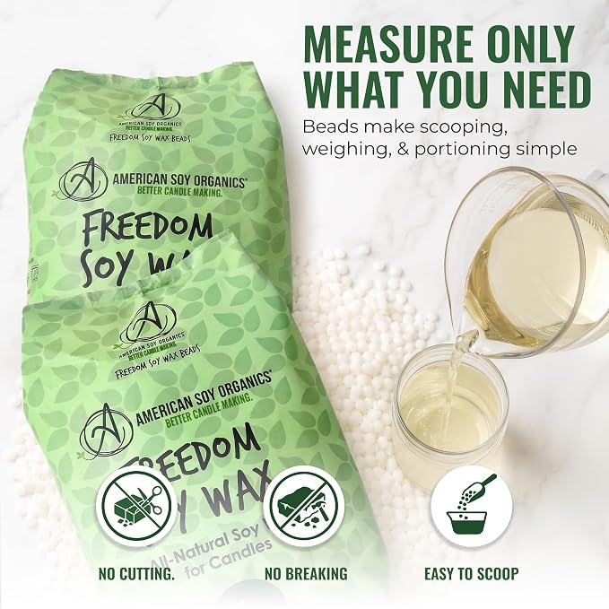American Soy Organics Freedom Soy Wax Beads, All-Natural Candle Wax, 10 lbs | DIY Candle Making Supplies Ideal for Container Candles, Tealights & Wax Melts, Paraffin-Free, Beeswax-Free, Microwavable