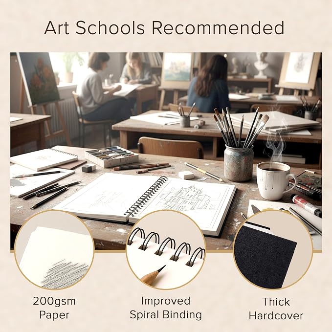 Artist’s Sketchbook Hardcover – 200GSM Very Thick Paper – Spiral Sketch Book for Drawing and Mixed Media – Sketch Pad, Art Book - 5.8 x 8.5, 40 Sheets / 80 Pages