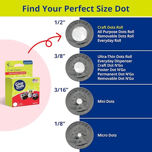 Glue Dots, Craft Dots, Double-Sided, 1/2", .5 Inch, 600 Dots, DIY Craft Glue Tape, Sticky Adhesive Glue Points, Liquid Hot Glue Alternative, Clear, 3 Pack