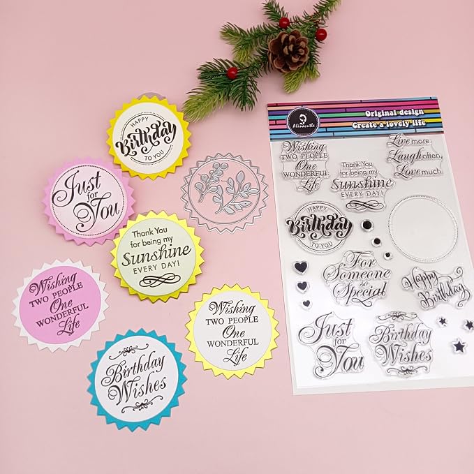 1pc Circle Tag Metal Cutting Die Cut and 2pc Clear Stamps Happy Birthday Stamp for Paper Craft Handmade Card Template Stencil Alina Crafts Art Tools