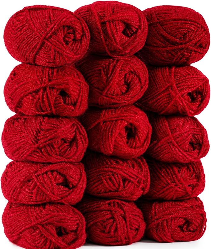 MAQIHAN Acrylic Yarn for Crocheting - Soft Knitting Yarn for Crafts, 15x20g | Wine Red Skeins for Crocheting DIY Bulk for Handicraft Knitting Scarves Ideal Gift for Beginners Adults