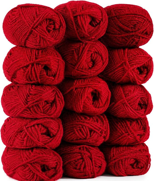 MAQIHAN Acrylic Yarn for Crocheting - Soft Knitting Yarn for Crafts, 15x20g | Wine Red Skeins for Crocheting DIY Bulk for Handicraft Knitting Scarves Ideal Gift for Beginners Adults