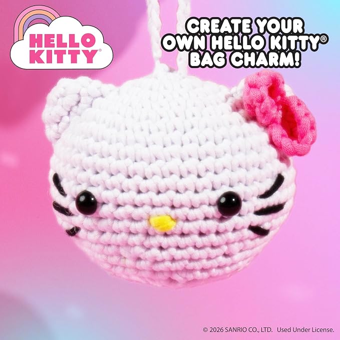 Hello Kitty® and Friends Crochet Kit – Hello Kitty® Bag Charm, Sanrio Crochet Kit for Beginners with Yarn, Starter Hooks, Step-by-Step Tutorials, DIY Craft, Great Teen Gifts