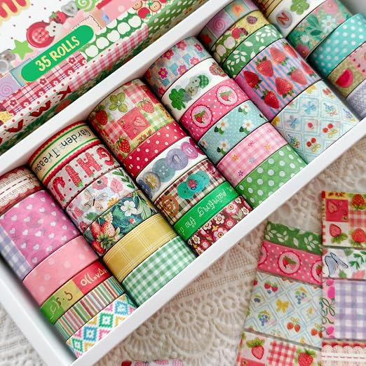35 Rolls Strawberry Farm Washi Tape Set, Cute Fruits Decorative Scrapbook Tape and Journaling Supplies for DIY Crafts, Bullet Journals, Gift Wrapping