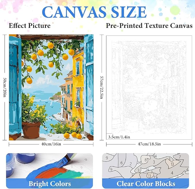 ZRIZQ Paint by Numbers Kit for Adults Beginner Landscape,Lemon Tree,16x20 | Full set with wooden brushes,rolled canvas,rich paints.Calming activity.Beginner friendly.Just open and paint.