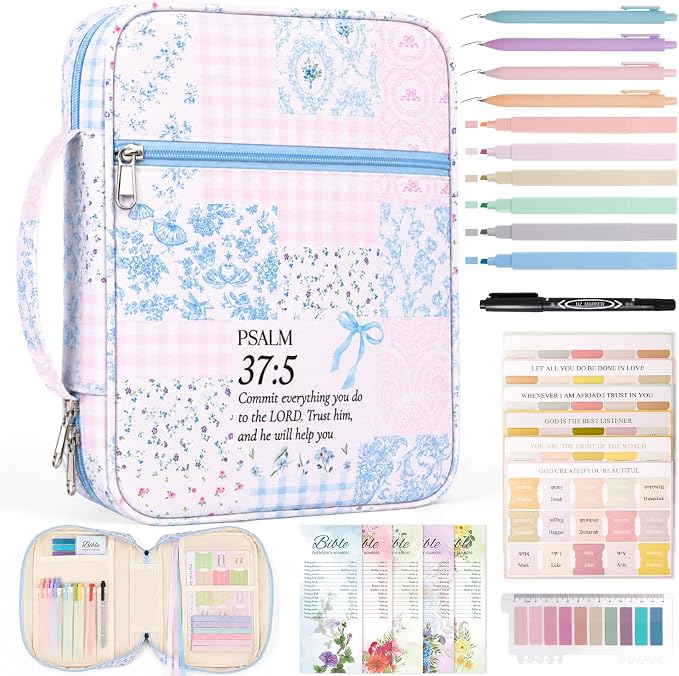 XKDOUS Bible Cover Case for Women Bible Bag Journaling Kit w/Study Supplies