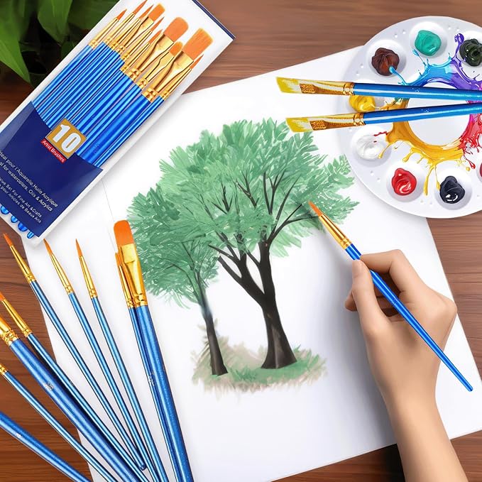 132PCS Valued Paint Brushes and Palettes Set，12Pack of 120PCS Paint Brushes Bulk, 12 Paint Paint Trays, Artist Acrylic Brushes Nylon Brush Head, Suitable for All Purpose Oil Watercolor Painting Set