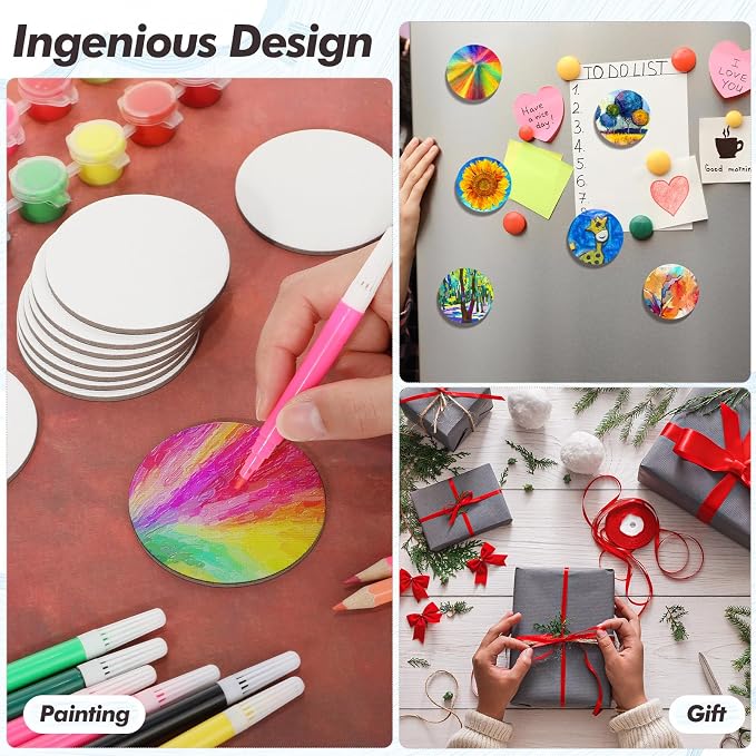 Engrowtic 50 Pcs Magnetic Painting Canvas Panels, 2.5 in, Round