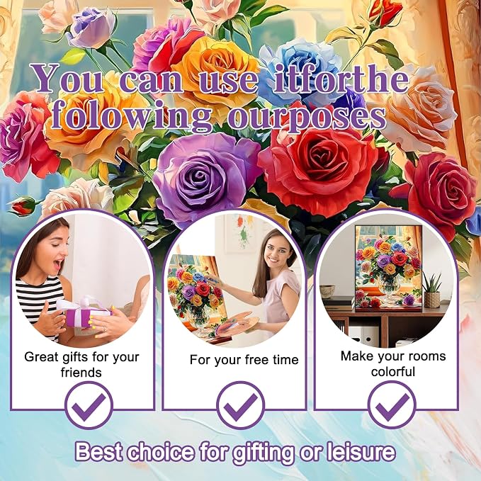 Ycydilirab Flowers Paint by Numbers Kits for Adults - Paint by Number Flowers,DIY Adults Paint by Numbers on Canvas Drawing Colorful Paintworks Artwork for Gifts and Wall Docer 16x20inch
