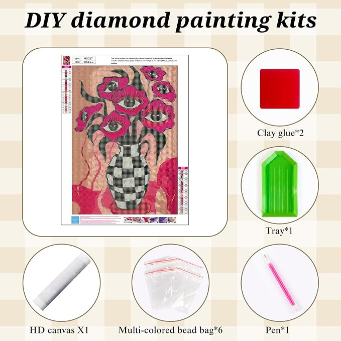 BYGFHLYW 5D Diamond Painting Kit for Adults, Eye Flower Diamond Art Kits | DIY Full Round Drill Cartoon Gem Painting Paint by Diamonds Relaxing Craft for Home Wall Decor 12x16inch