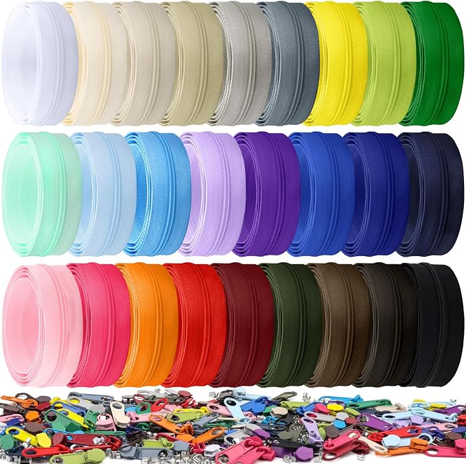 DOITEM 28.6 Yards 26 Pieces Sewing Zippers #3 Nylon Coil Zippers Assorted Zipper for Sewing with 104 Zipper Sliders for DIY Tailor Sewing Crafts Supplies, 26 Color
