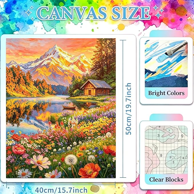 Landscape Paint by Numbers for Adults, Paint by Number 16x20 inch | Scenery Paint by Numbers Kit for Adults, Mountains Acrylic Painting by Numbers for Gift Home Wall Decor (without Frame)