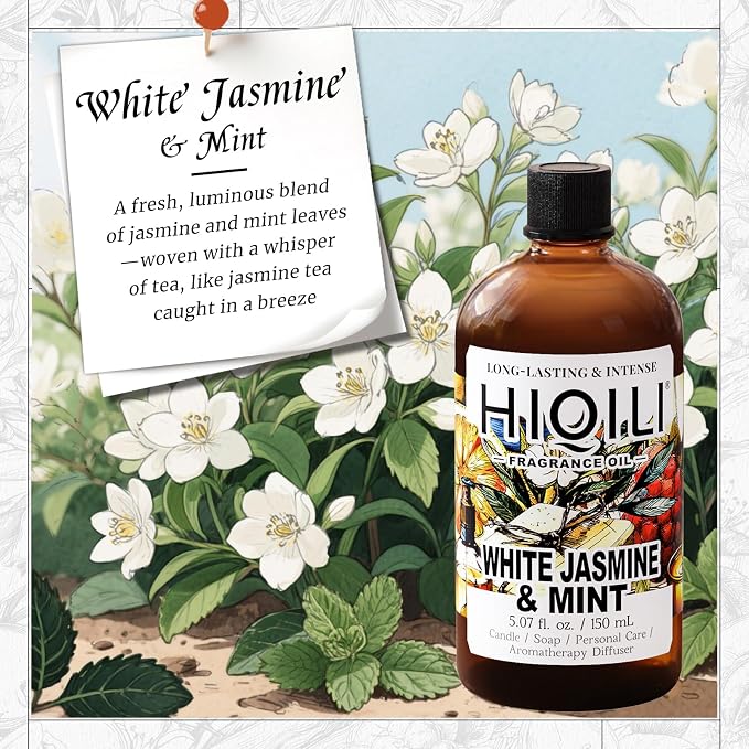 HIQILI White Jasmine & Mint Fragrance Oil for Diffuser, Candle, Soap & Perfume Making, Floral Herbal Scent with Fresh Tea Notes, Long-Lasting Scent - 5.07 Fl Oz (Pack of 1)