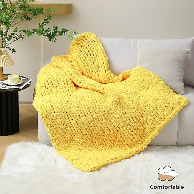 Cozyful Chunky Yarn for Hand Knitting - #10 Chunky Chenille Yarn, Jumbo Big Thick Chunky Yarns for Crocheting, Super Bulky Chunky Knit Blanket Yarns, 8 Skein (22 yds 8 oz Each Skein), Yellow