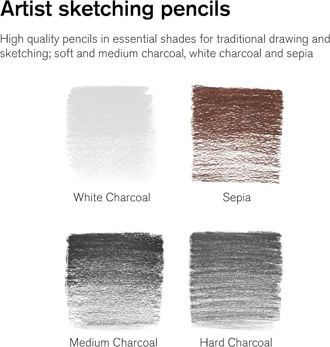 Winsor & Newton Studio Collection, Sketching Pencils, Set of 5 | Soft, Thick Core pencils, Varied Hardness, Soft Smooth Texture, Easy Blending, Stylish Metal Tin Included, High Quality Lead