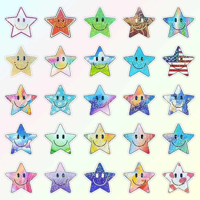 50PCS Smile Star Stickers, Glitter Stickers