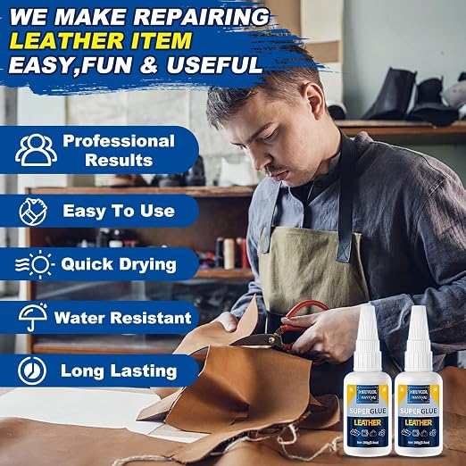 Meuvcol Leather Glue 100g, Fast-Setting Leather Repair Adhesive for Purses, Shoes, Car Seats, Suede & Upholstery, Clear-Drying Strong Bond for Leather, Includes 6 Precision Tips