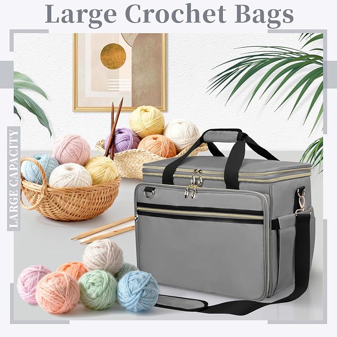 Anitor Large Crochet Bag Knitting Bag Yarn Storage Tote, Yarn Storage, Gray