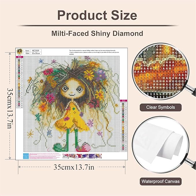 XUCNWL Diamond Art Kits,Whimsical Girl with Floral Hair Diamond Painting