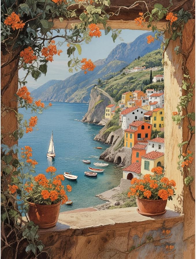 pchmcu Landscape Paint by Numbers Kits for Adults,Seaside Paint by Number for Adults Beginner, Paint by Numbers Kits on Canvas Without Frame for Home Wall Decor 16x20inch