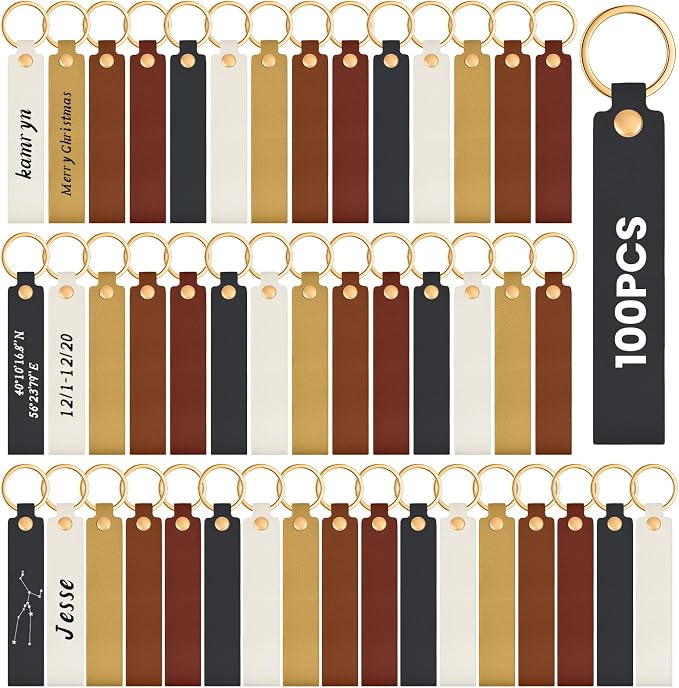 Wavyknot 100 Pcs Leather Keychain Blanks, 5.6 x 0.8 Inches, Colorful