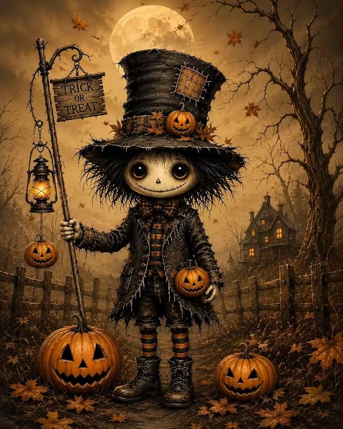 TELMOXA Fall Paint by Numbers Kit for Adults, 16x16 in | Halloween Paint by Numbers, Acrylic Oil Painting, Colored Canvas, Painting Kit, DIY Craft Kits, Gifts, Home Wall Decor
