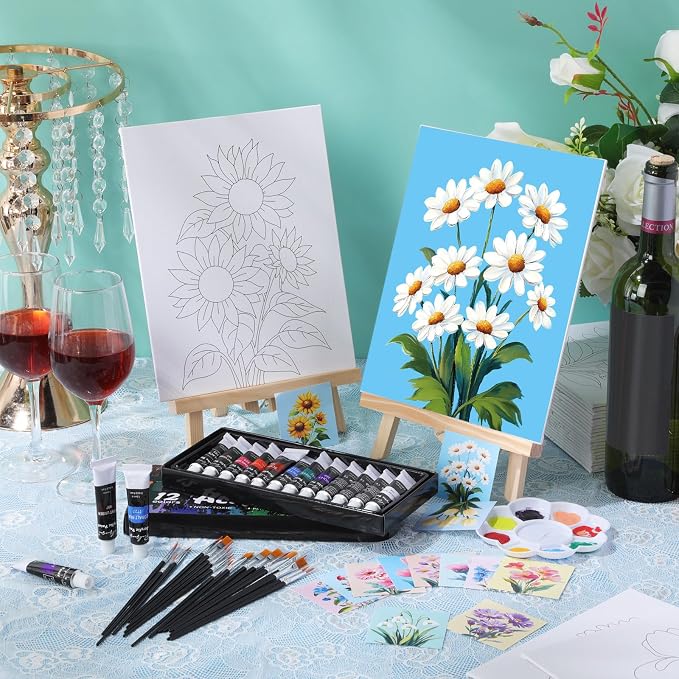 Sherr 24 Pcs Pre Drawn Canvas for Adult, Flower, 8 x 10 Inch