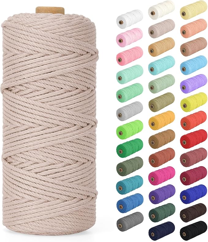 Macrame Cord 2mm x 220Yards (656Feet), Natural Cotton Macrame Rope - 2 Strands Twisted Macrame Cotton Cord for Wall Hanging, Plant Hangers, Crafts, Gift Wrapping and Wedding Decorations, Pink Gray
