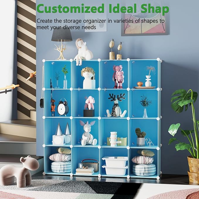 C&AHOME 16 Cube Storage Organizer Cube Shelves Units Storage Cubes, Blue
