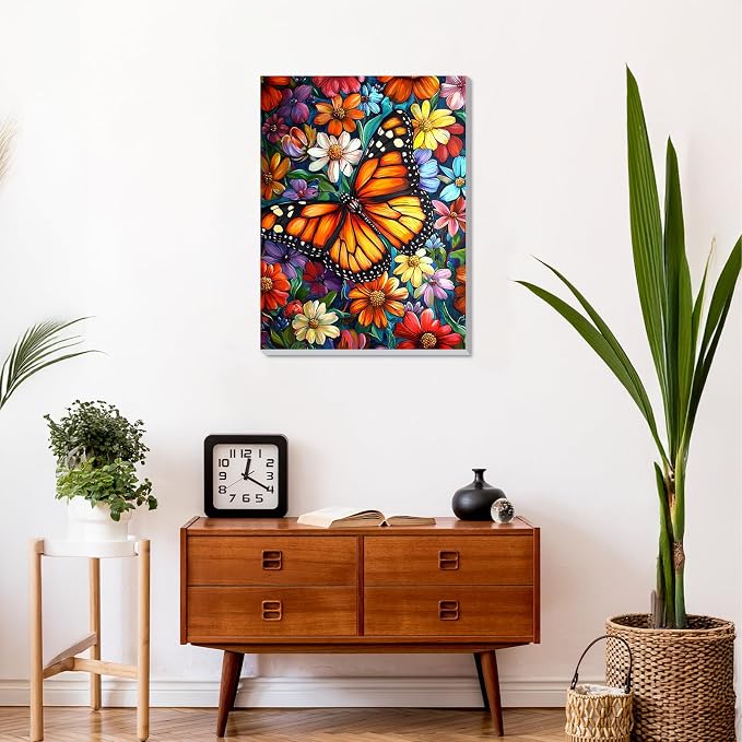 DOMROM Framed Paint by Numbers Kit for Adults Beginners, DIY Butterfly Paint by Number Kit on Canvas, DIY Oil Painting Kits for Home Wall Decor Gift 12x16inch