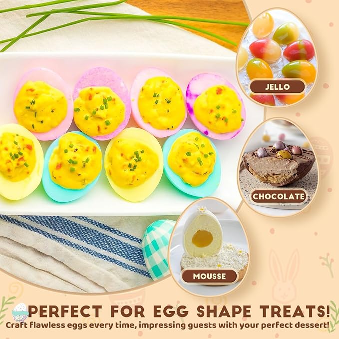 HKNMTT Silicone Egg Molds Easter 2PCS, 2.4" Food Grade 3D Moulds for Vegan Deviled Eggs Peanut Filling 3D Chocolate Candy Jello Pudding Soap Gift, Oven Safe Baking Cake Kit