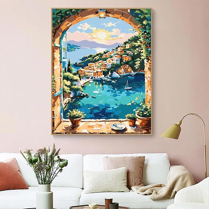 ZRIZQ Landscape Paint by Numbers Kit for Adults Beginner,Scenery,16x20 | Full set with wooden brushes,rolled canvas,rich paints.Calming activity.Beginner friendly.Just open and paint.