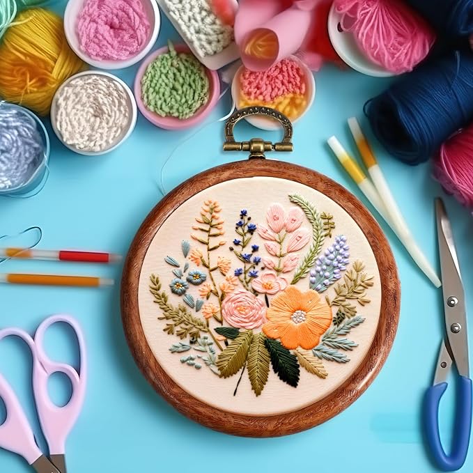Burbell 15 Pcs 4 Inch Round Embroidery Hoops Frame Bulk Circle Spring Rubber Hoops Ring Display Cross Stitch Ornament Wood Frame Kits for Spring Gifts Mother's Day Craft Sewing DIY Hanging Gifts