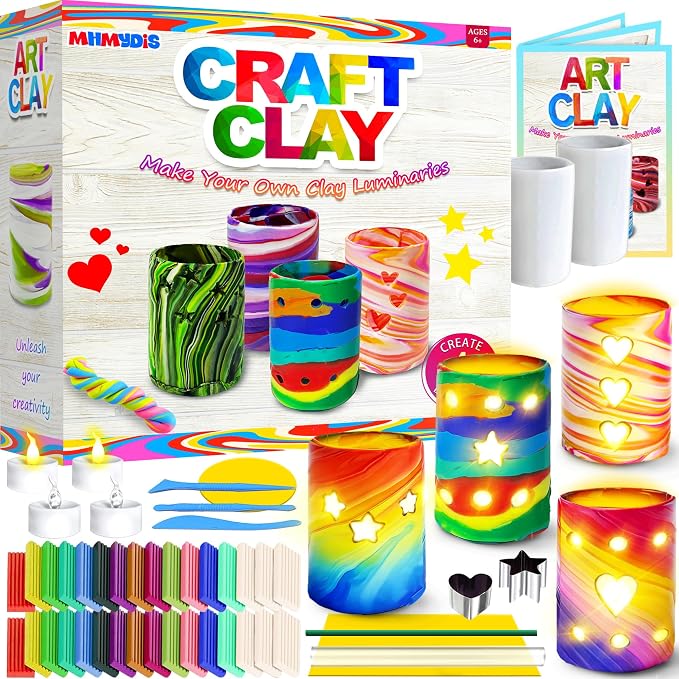 MHMYDIS Make Your Own Clay Luminaries - Arts and Crafts kit for Boys Girls and Teens Age 6 7 8 9 10 11 12 Year Old and up - Creative Clay Lantern Toys for 8-12 Year Olds